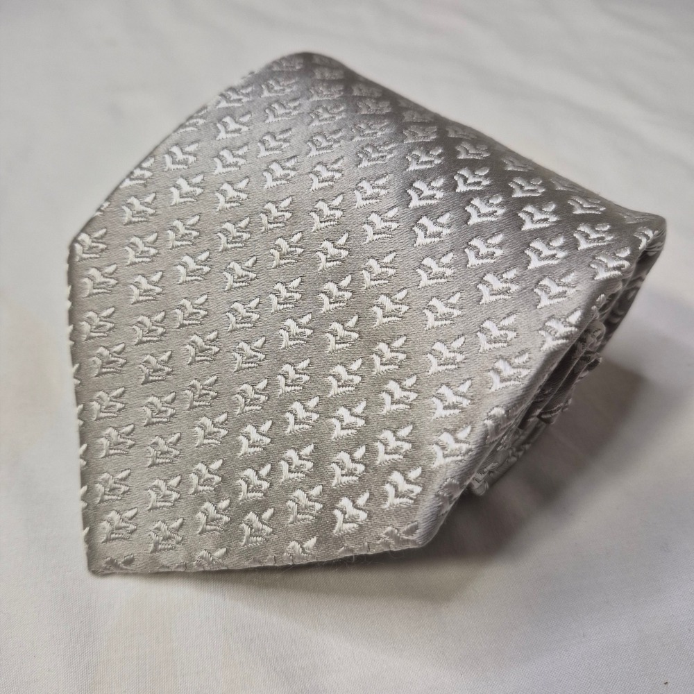 Charvet Necktie Mens Silver Silk Geometric Jacquard Made in France Quiet Lux